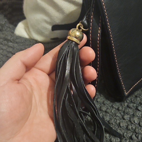 Valentino Black Leather Clutch with Tassel Accent - Picture 3 of 6